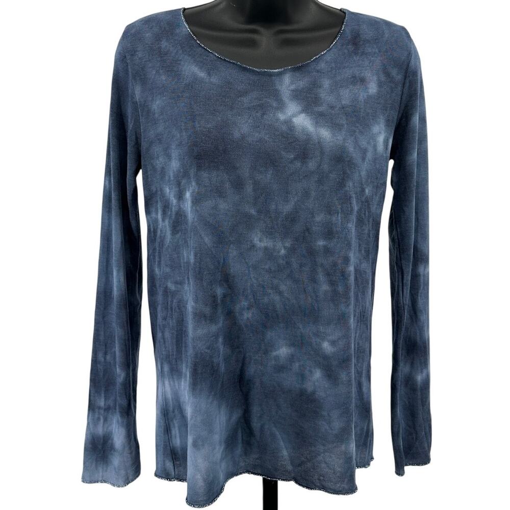 Femme Fatale Shirt WMNS M Blue Tie Dye Long Back Hem Long Sleeve Pullover Knit